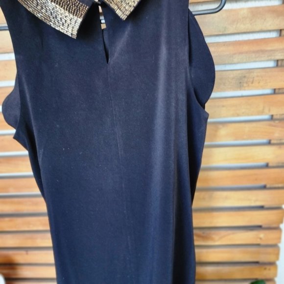 Howard Showers midi dress size 10 black stretch knit embellished gold collar - Picture 8 of 10